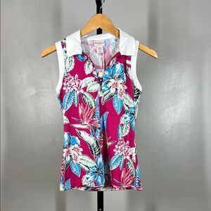 NWT Tommy Bahama Pink and Blue Sleeveless Floral Golf Top